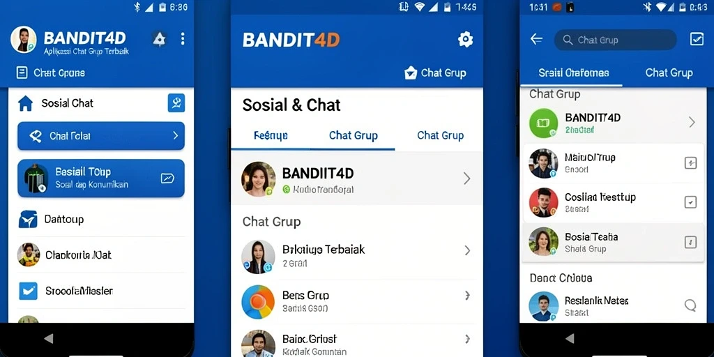 Tampilan antarmuka BANDIT4D yang interaktif dan modern untuk chatting grup.
