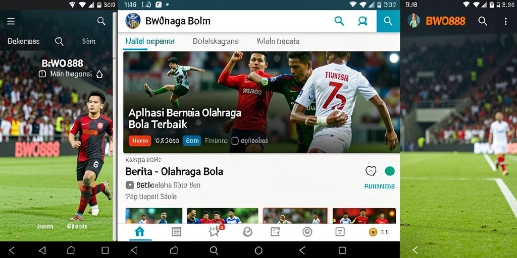 Screenshot antarmuka aplikasi BWO888 yang menampilkan fitur berita olahraga bola.